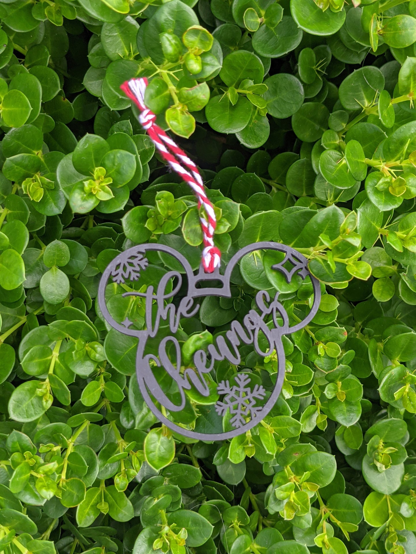 Mickey Head with Family Name Christmas Ornament