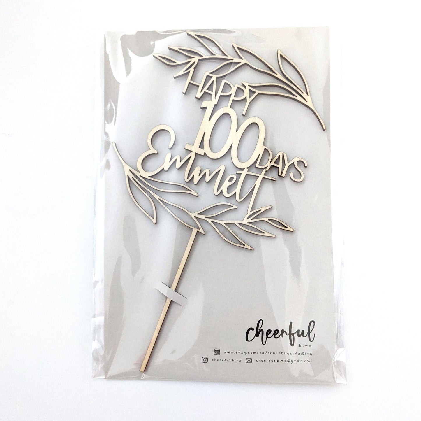 Leaves - Happy 100 Days Cake Topper - Wood