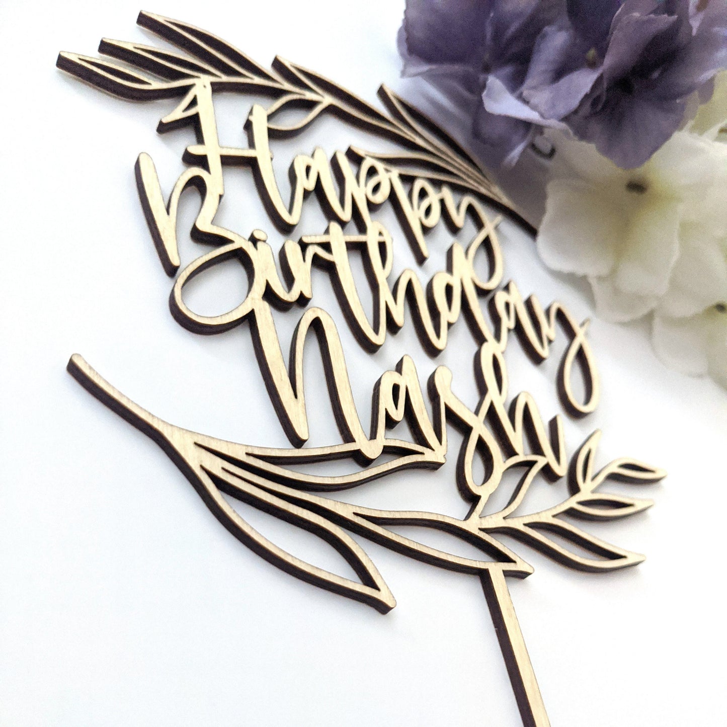 Leaves - Happy Birthday Cake Topper - Wood