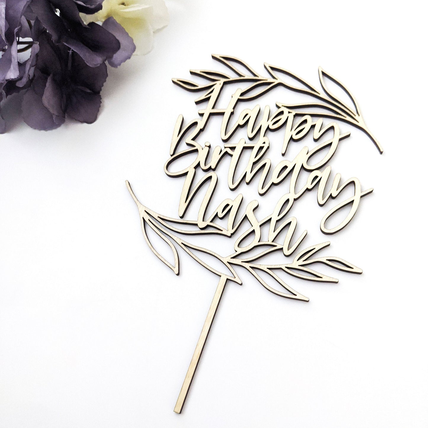 Leaves - Happy Birthday Cake Topper - Wood