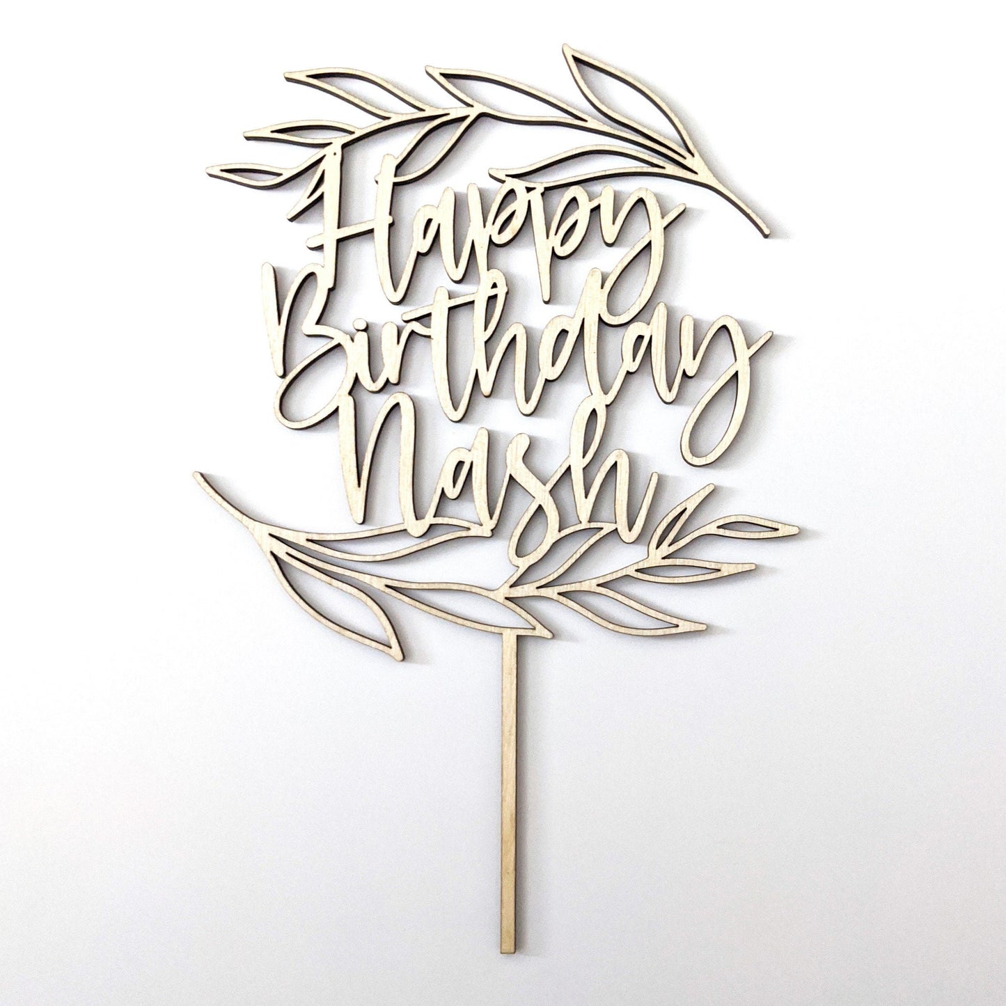 Leaves - Happy Birthday Cake Topper - Wood