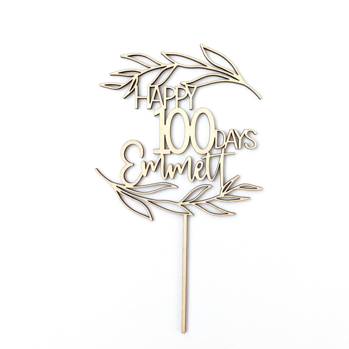 Leaves - Happy 100 Days Cake Topper - Wood