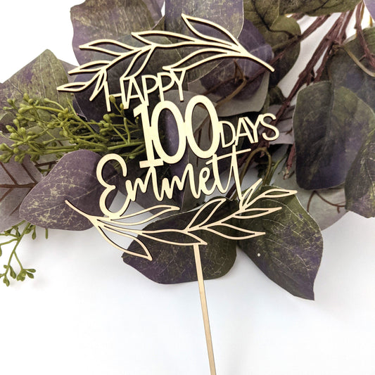 Leaves - Happy 100 Days Cake Topper - Acrylic