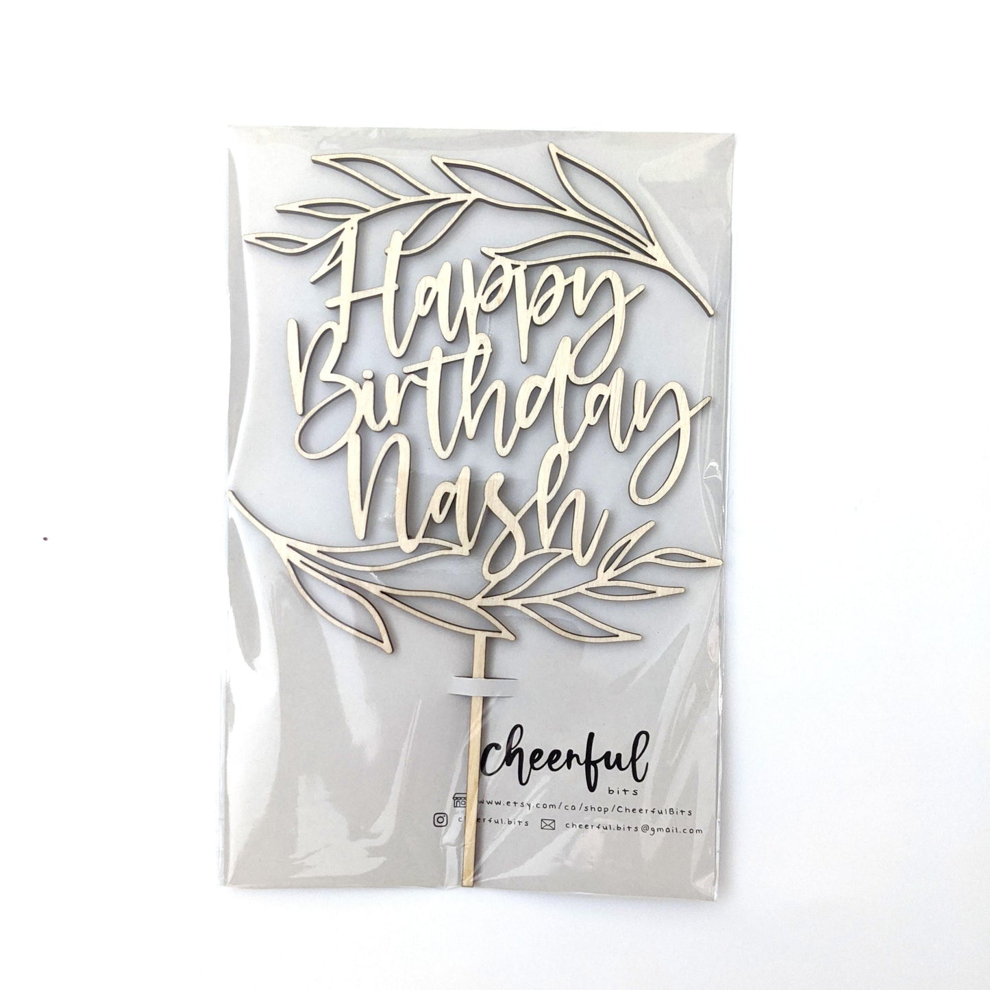 Leaves - Happy Birthday Cake Topper - Wood