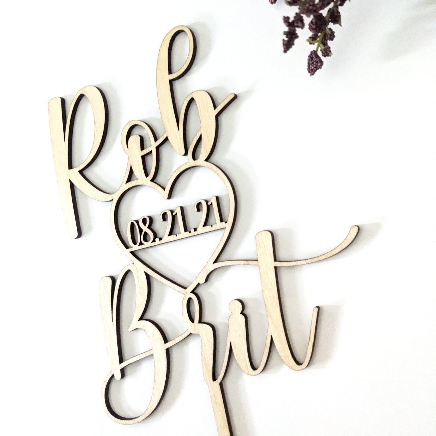 Names with Heart and Date Wedding Cake Topper - Acrylic