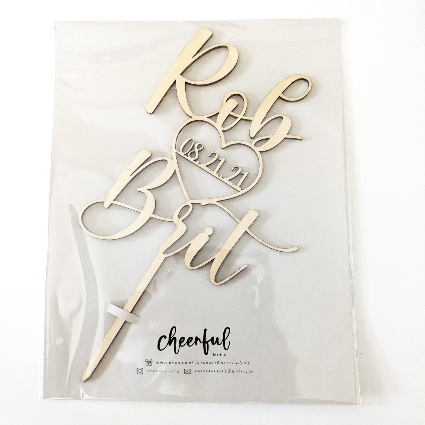 Names with Heart and Date Wedding Cake Topper - Acrylic