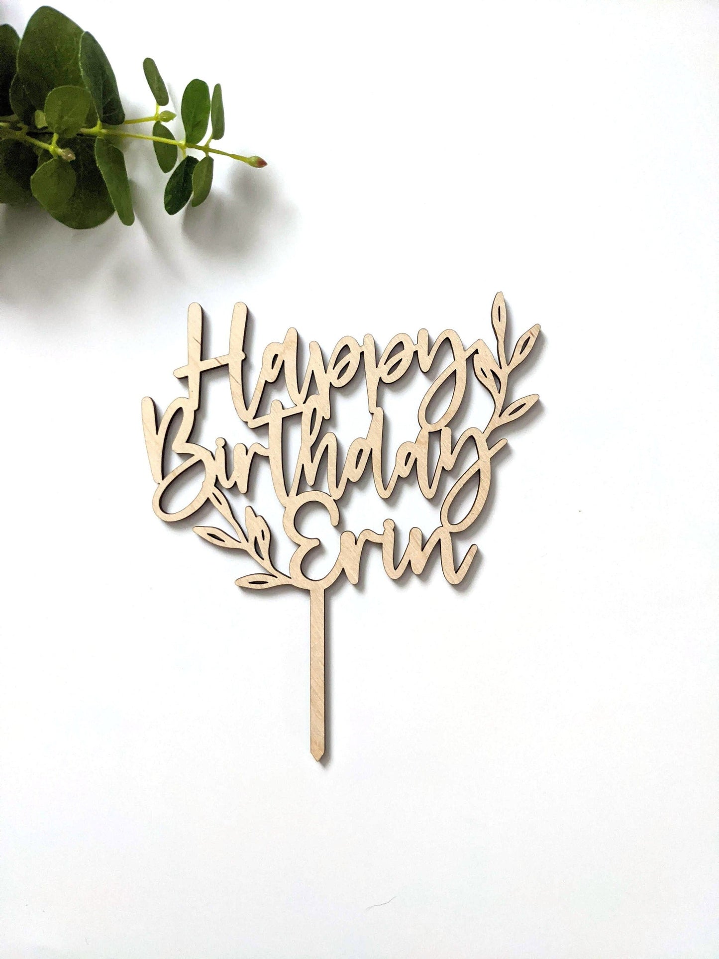 Small Leaves - Happy Birthday Cake Topper - Acrylic