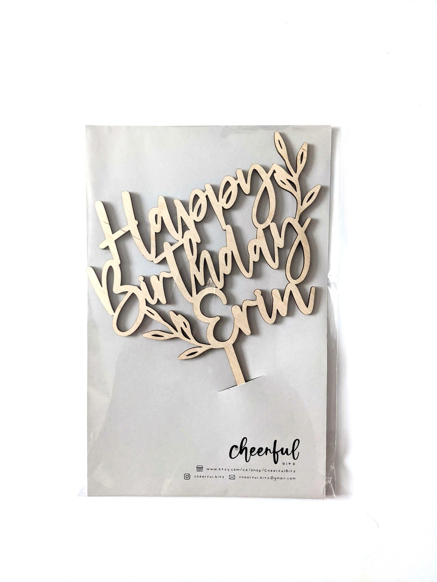 Small Leaves - Happy Birthday Cake Topper - Acrylic