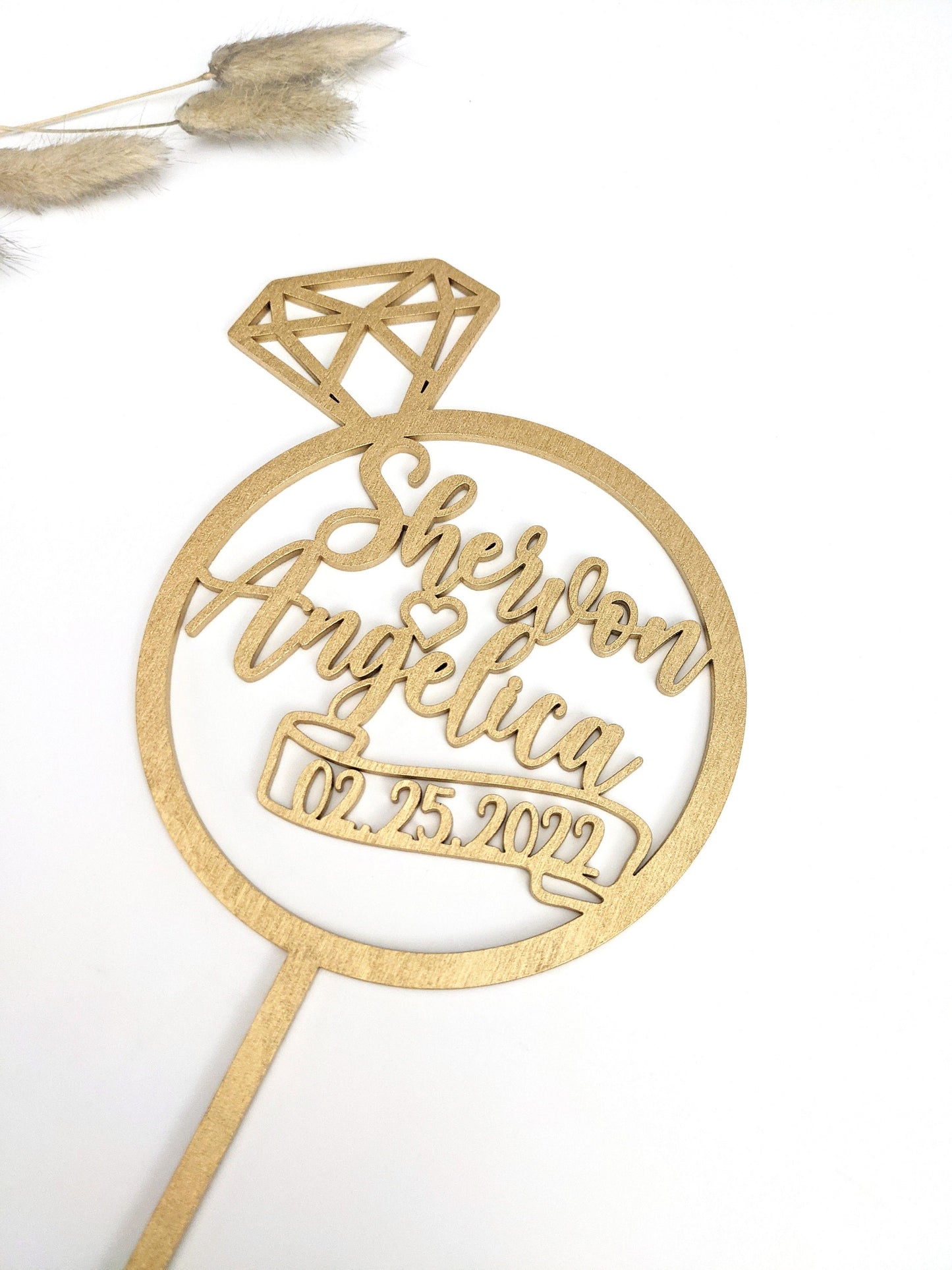 Diamond Ring with Date Cake Topper - Acrylic