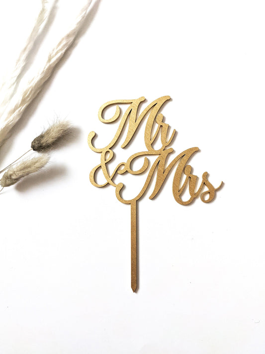 Scripted Mr and Mrs Cake Topper - Wood