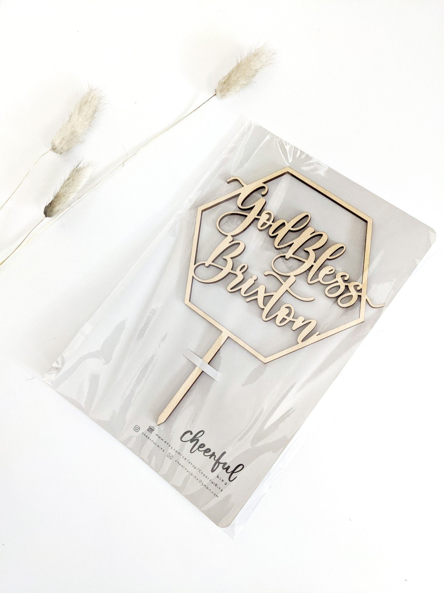 Hexagon God Bless/Baptism Cake Topper - Wood
