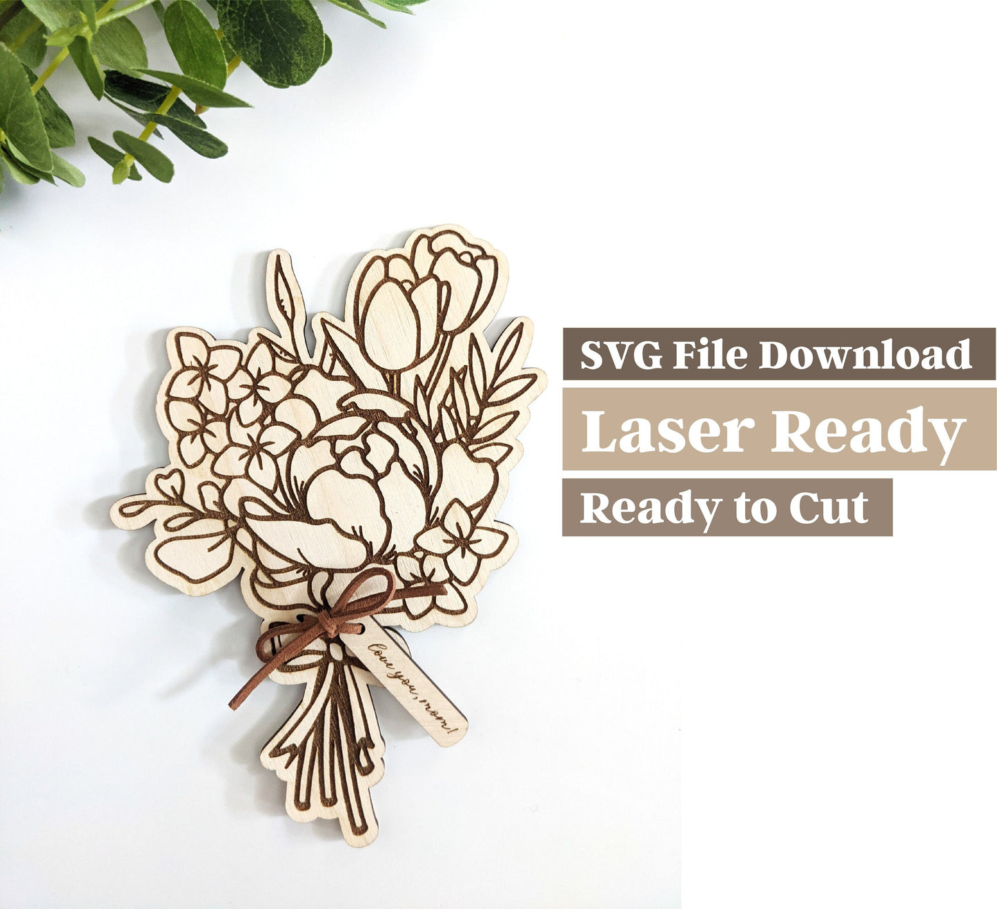 Wooden Flower Bouquet with tag (Digital Cut File - SVG)