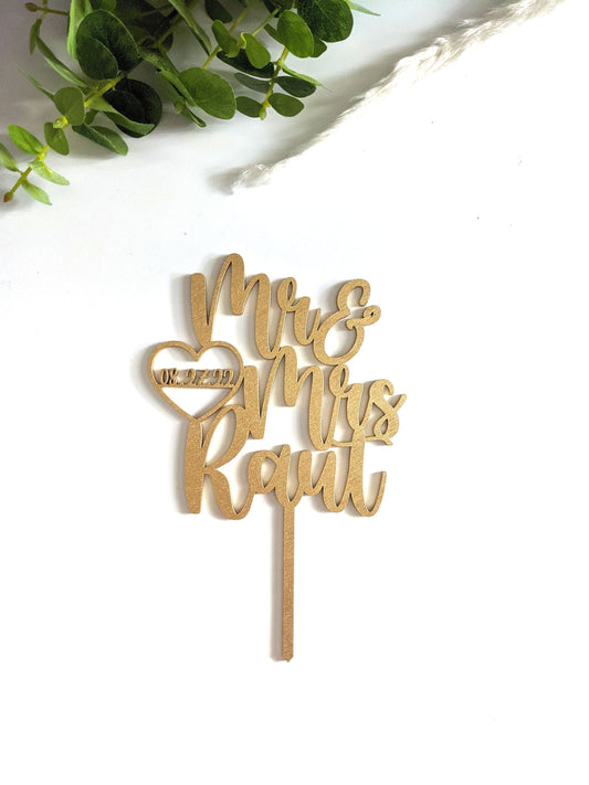 Mr & Mrs with Heart Cake Topper - Acrylic